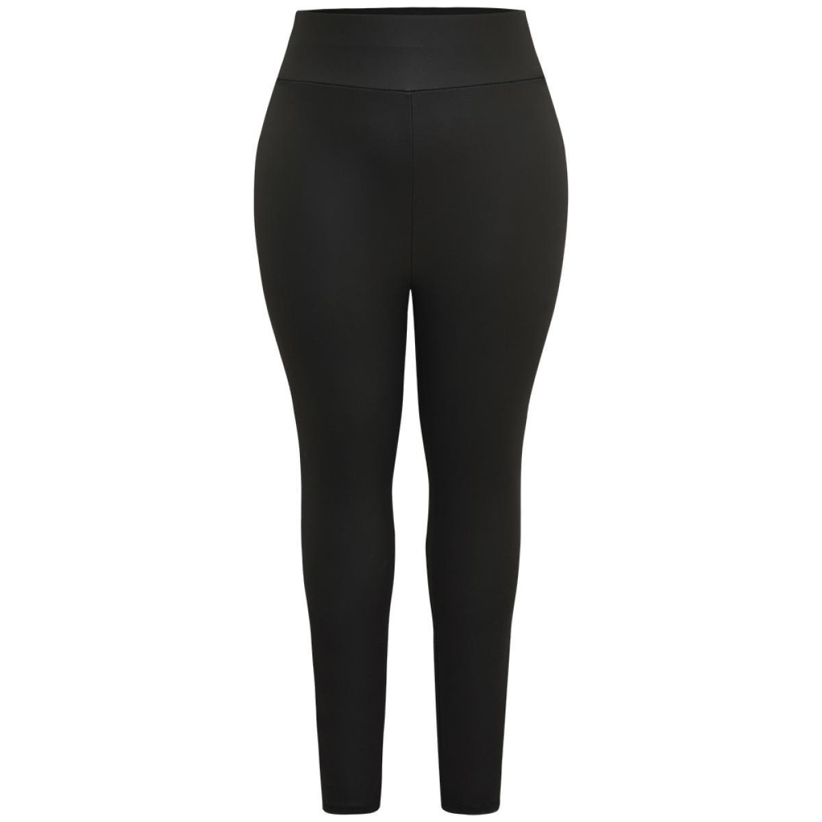 Plus Size PU Skinny Wideband Waist Leggings Women Black Casual High stretch Skinny High Rise Dailywear Leggings BloomChic 26/4X Product Image