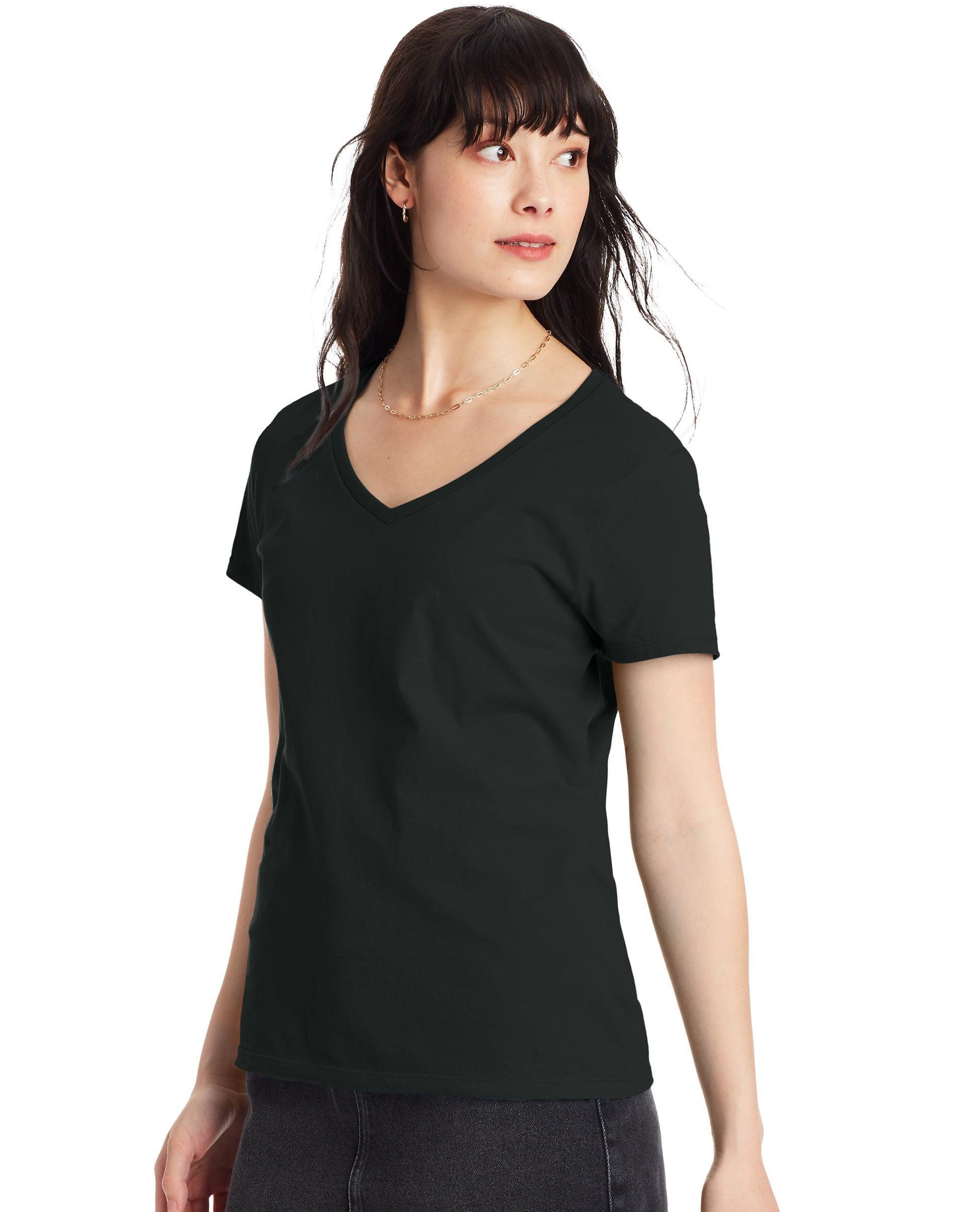 Hanes Perfect-T Womens V-Neck Cotton T-Shirt Light Blue XL Product Image