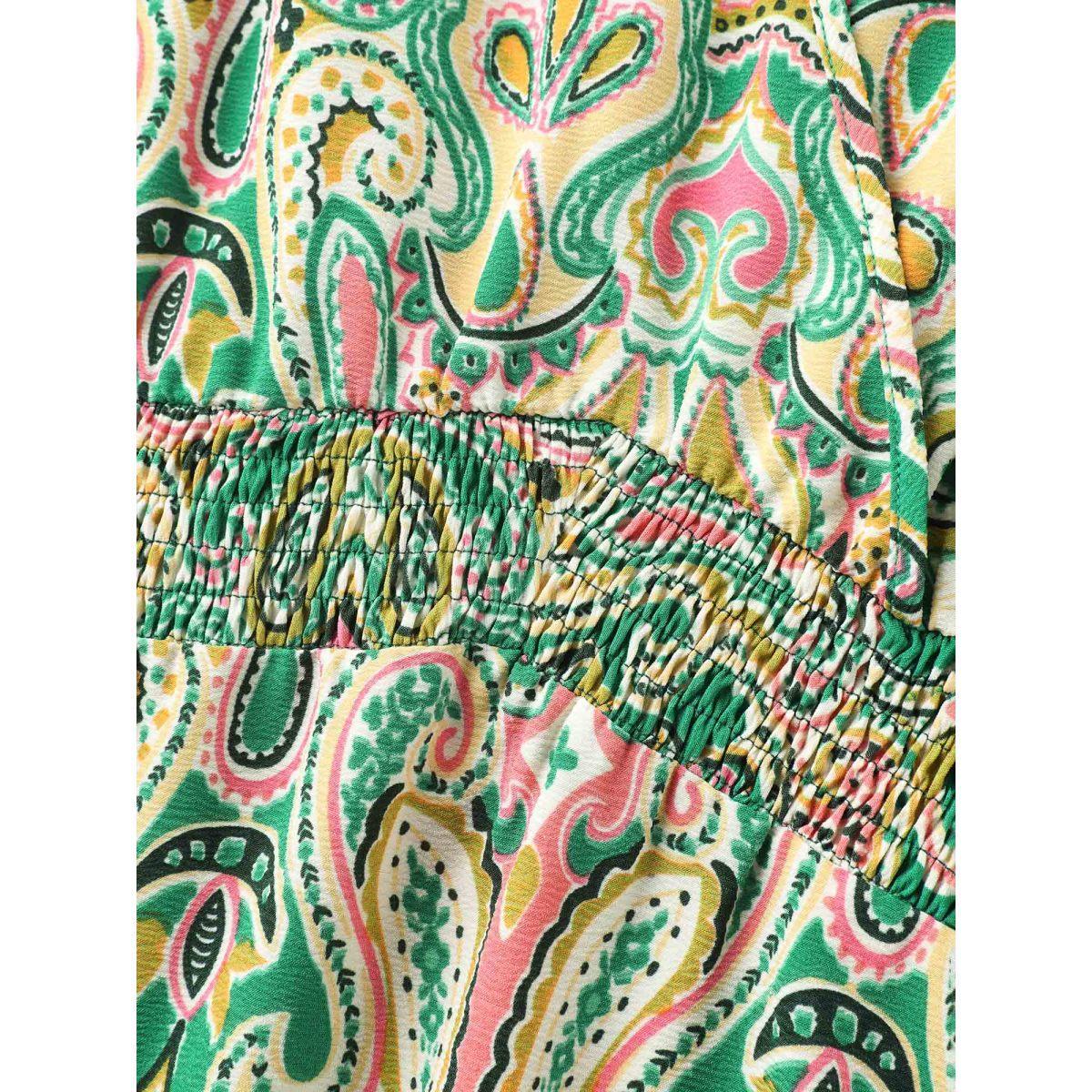 Plus Size Paisley Print Shirred Pockets Midi Dress Truegreen Women Overlap Collar Short sleeve Curvy BloomChic 30/6X Product Image