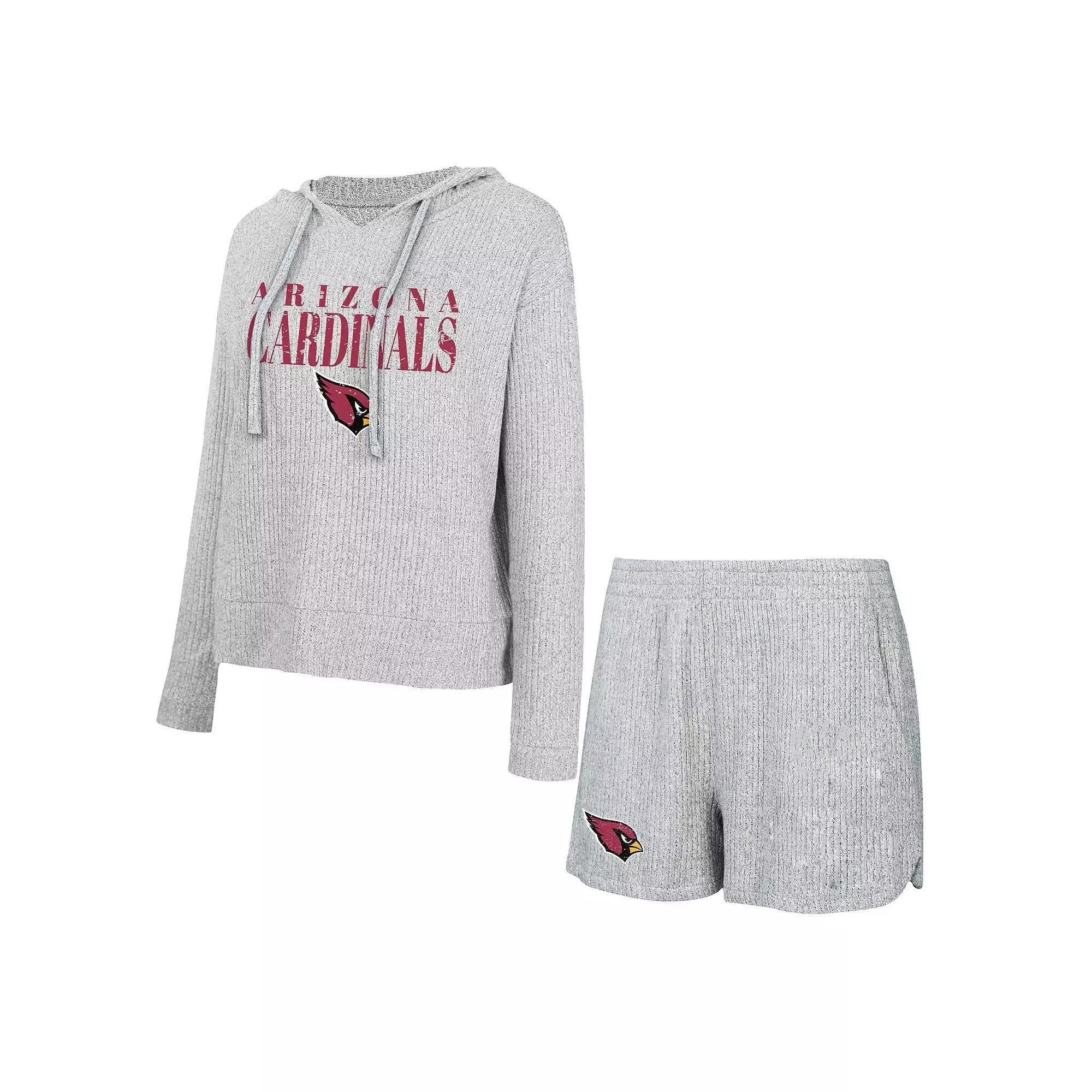 Women's Concepts Sport Gray Arizona Cardinals Juniper Long Sleeve Hoodie T-Shirt & Shorts Set, Size: Medium, Grey Product Image
