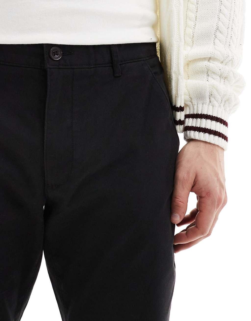 Farah Elm slim fit twill chino pants in black Product Image