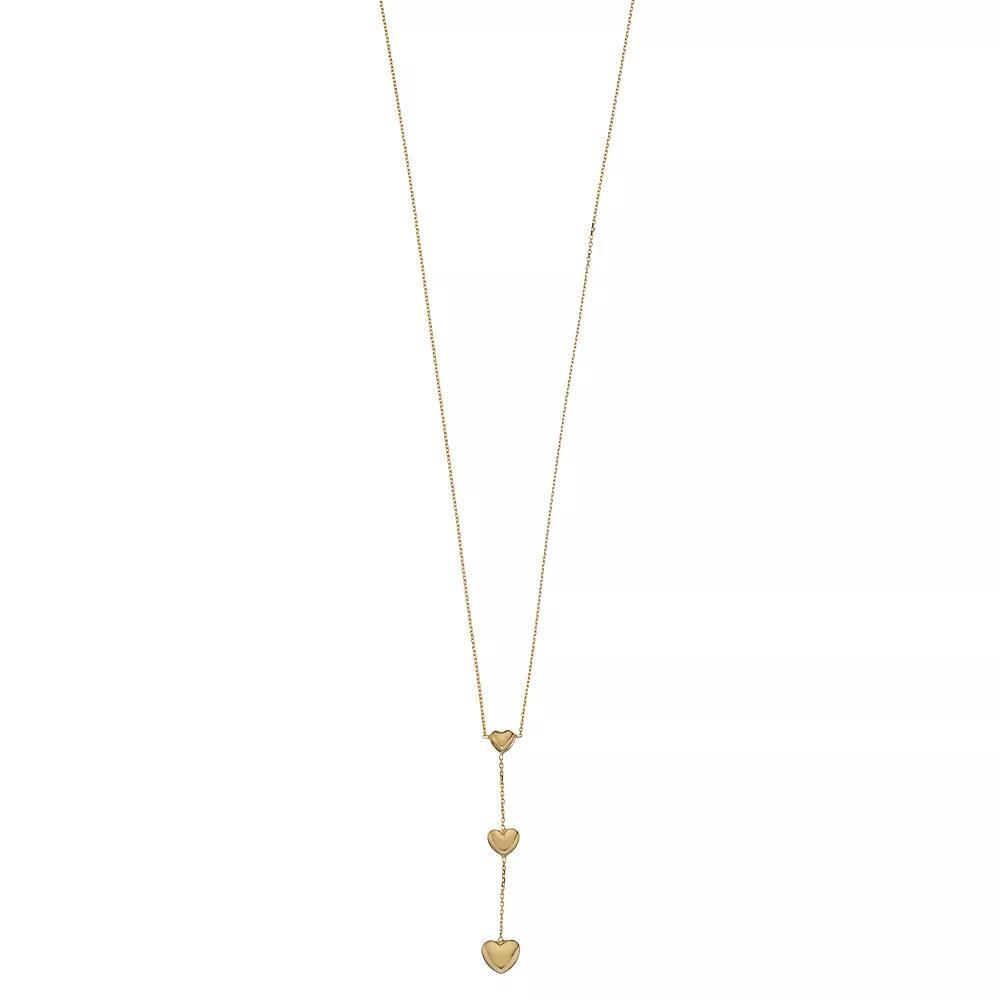 14k Gold Graduated Triple Puffed Heart Adjustable Necklace, Women's, Size: 18" Product Image
