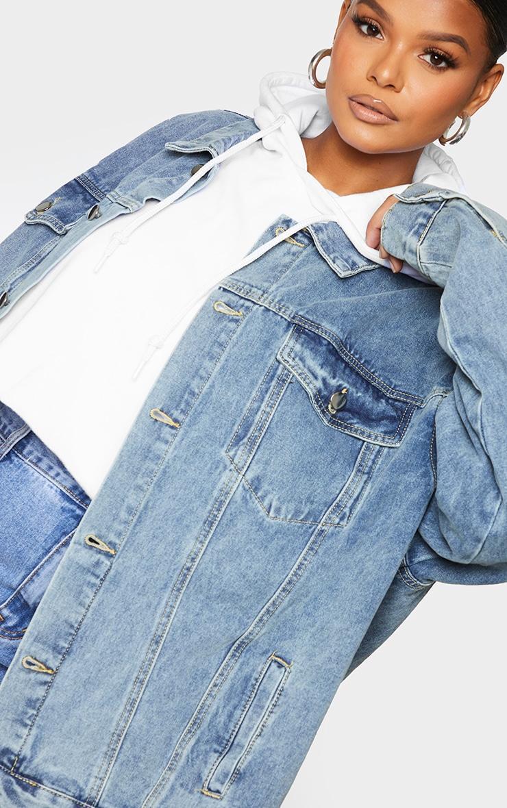 PRETTYLITTLETHING Plus Vintage Wash Oversized Boyfriend Denim Jacket Product Image