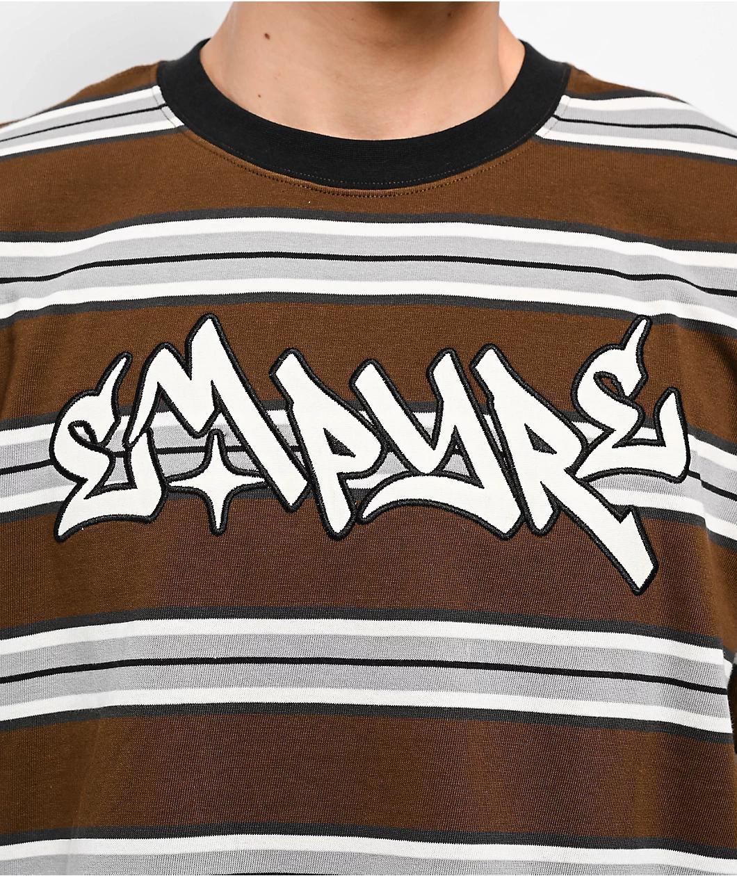 Empyre Razor Stripe Brown Knit T-Shirt Product Image