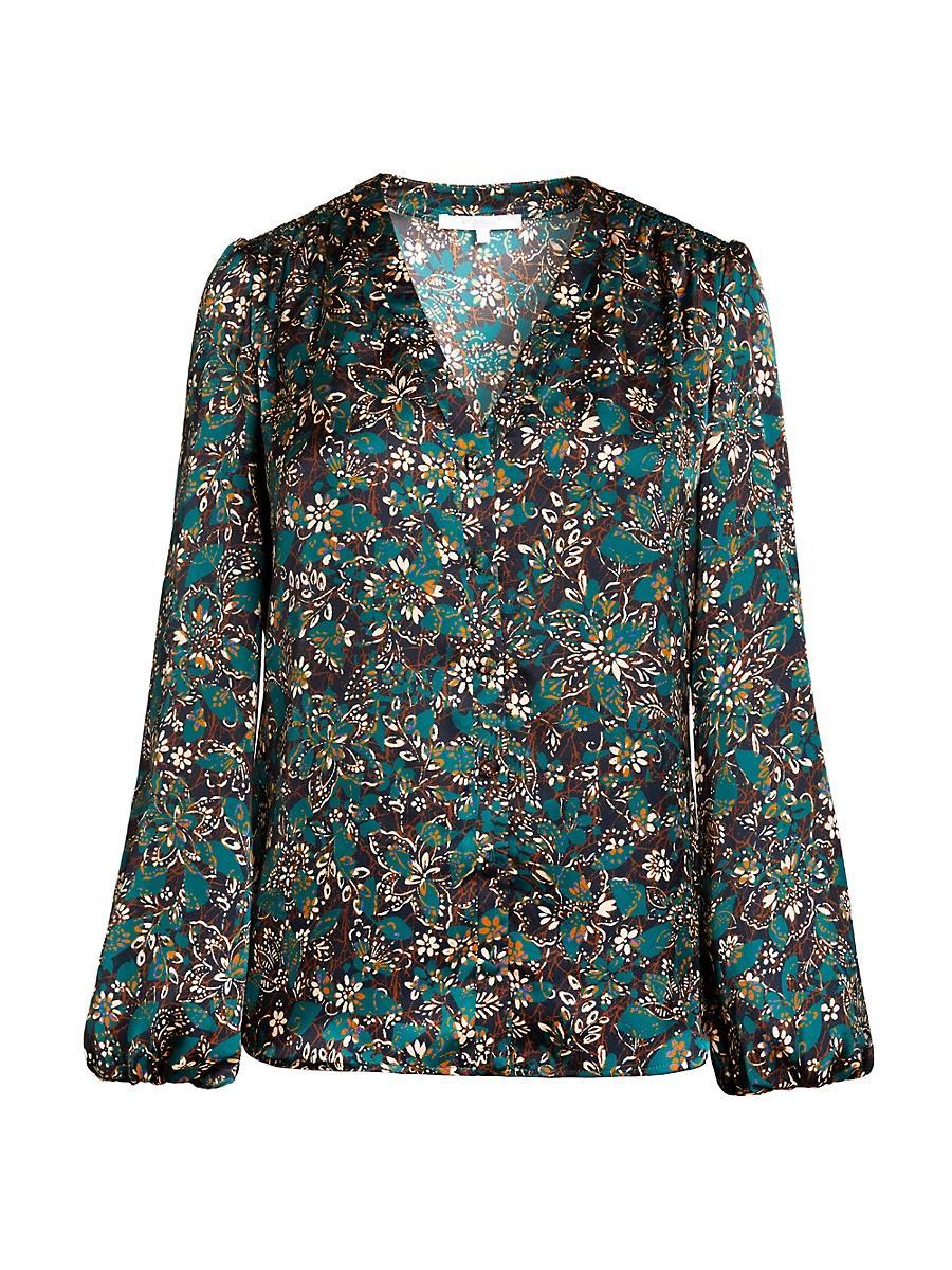 Womens Floral Balloon-Sleeve Blouse Product Image