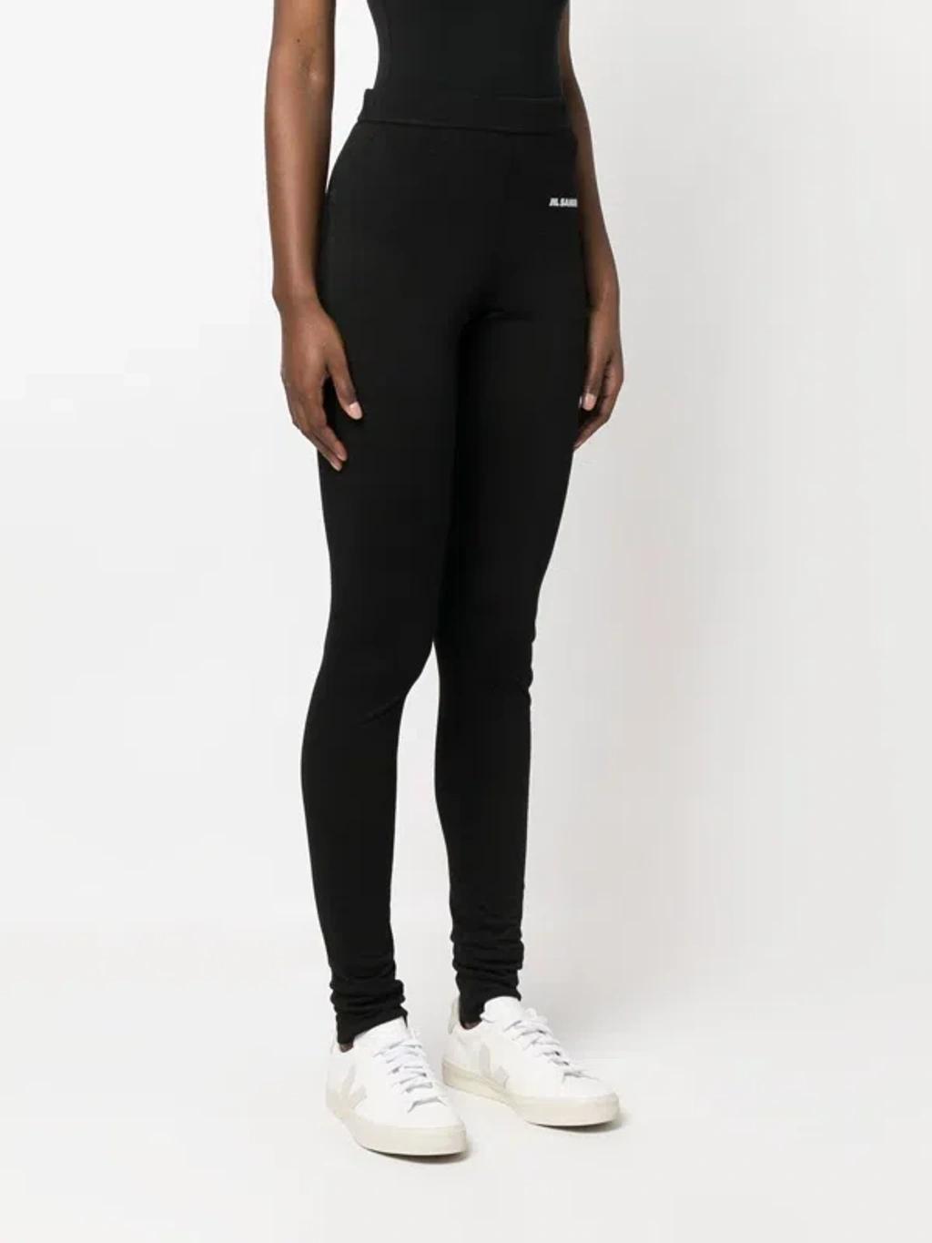 JIL SANDER Black Legging Pants White Logo Product Image