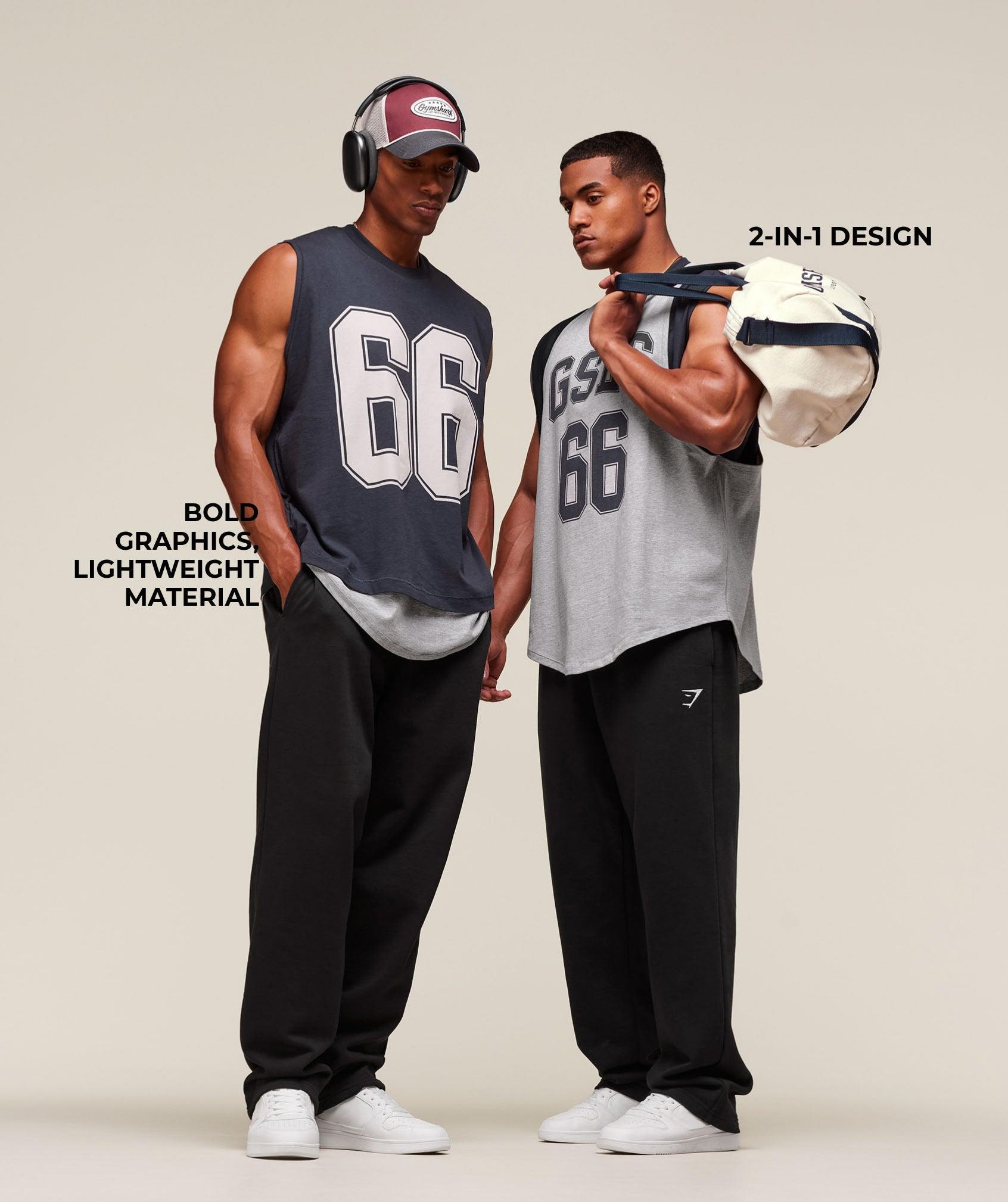 Gymshark GSLC 2in1 Reversible Tank - Light Grey Core Marl/Heavy Blue Male Product Image