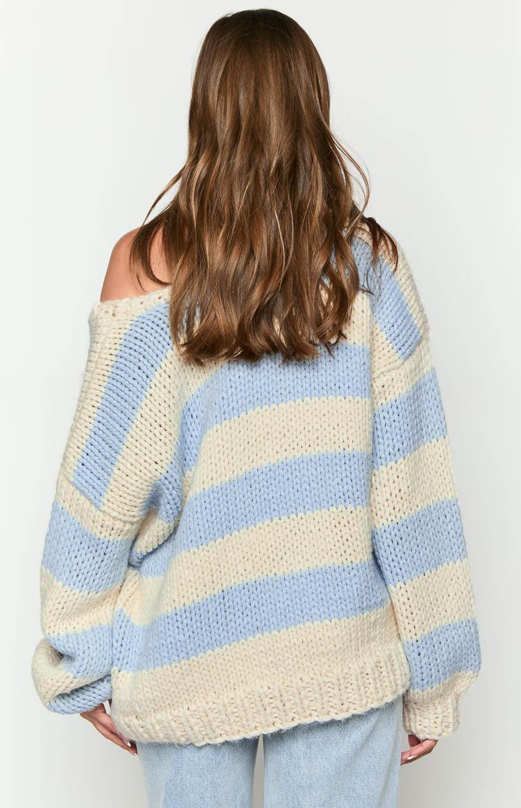 Delvey Light Blue Striped Chunky Knit Sweater Product Image
