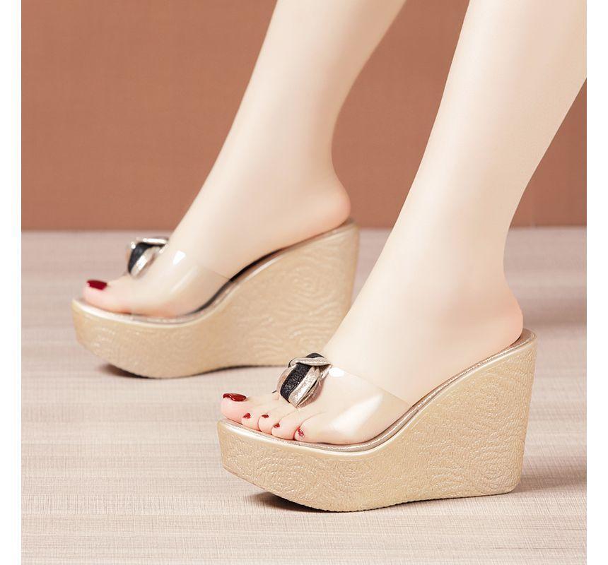 PVC Panel Platform Wedge-Heel Slide Sandals Product Image