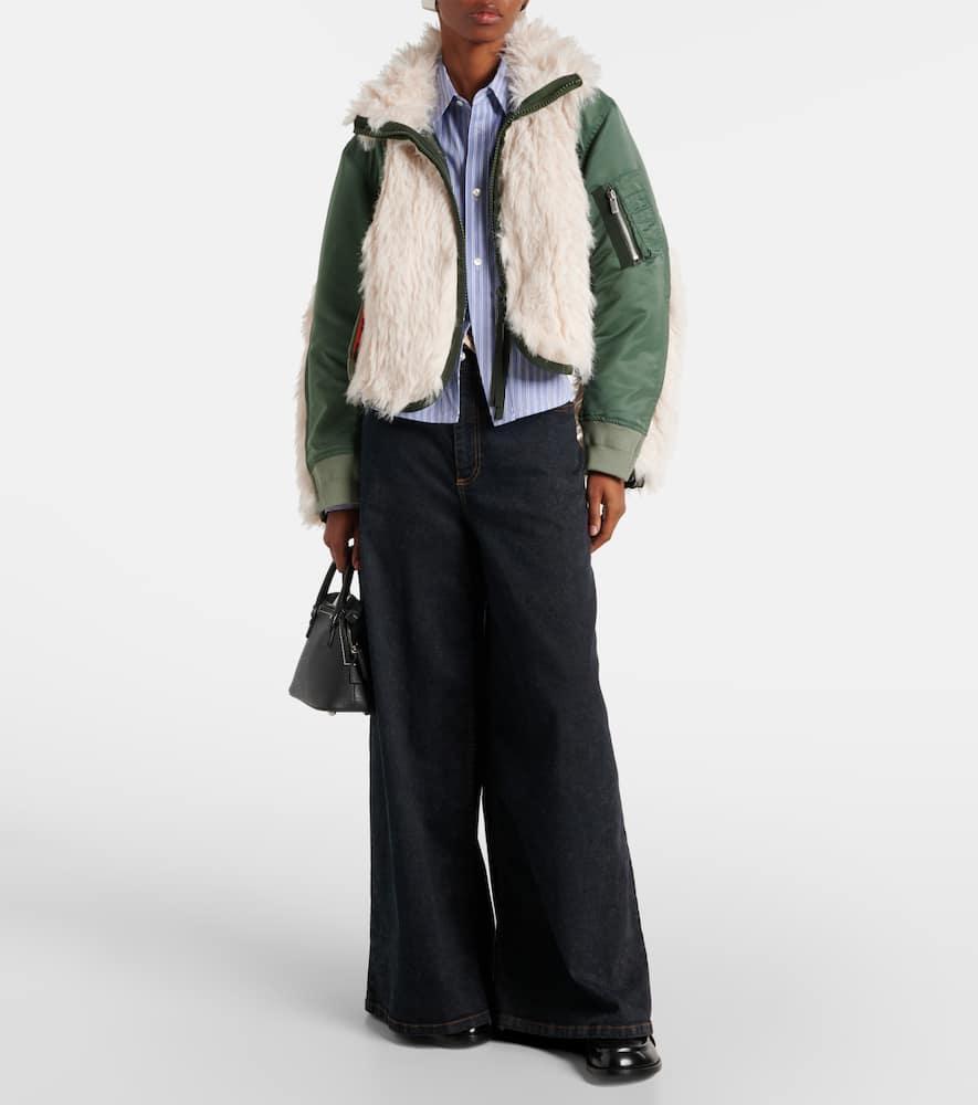 SACAI Faux Fur Paneled Bomber Jacket In Green Product Image