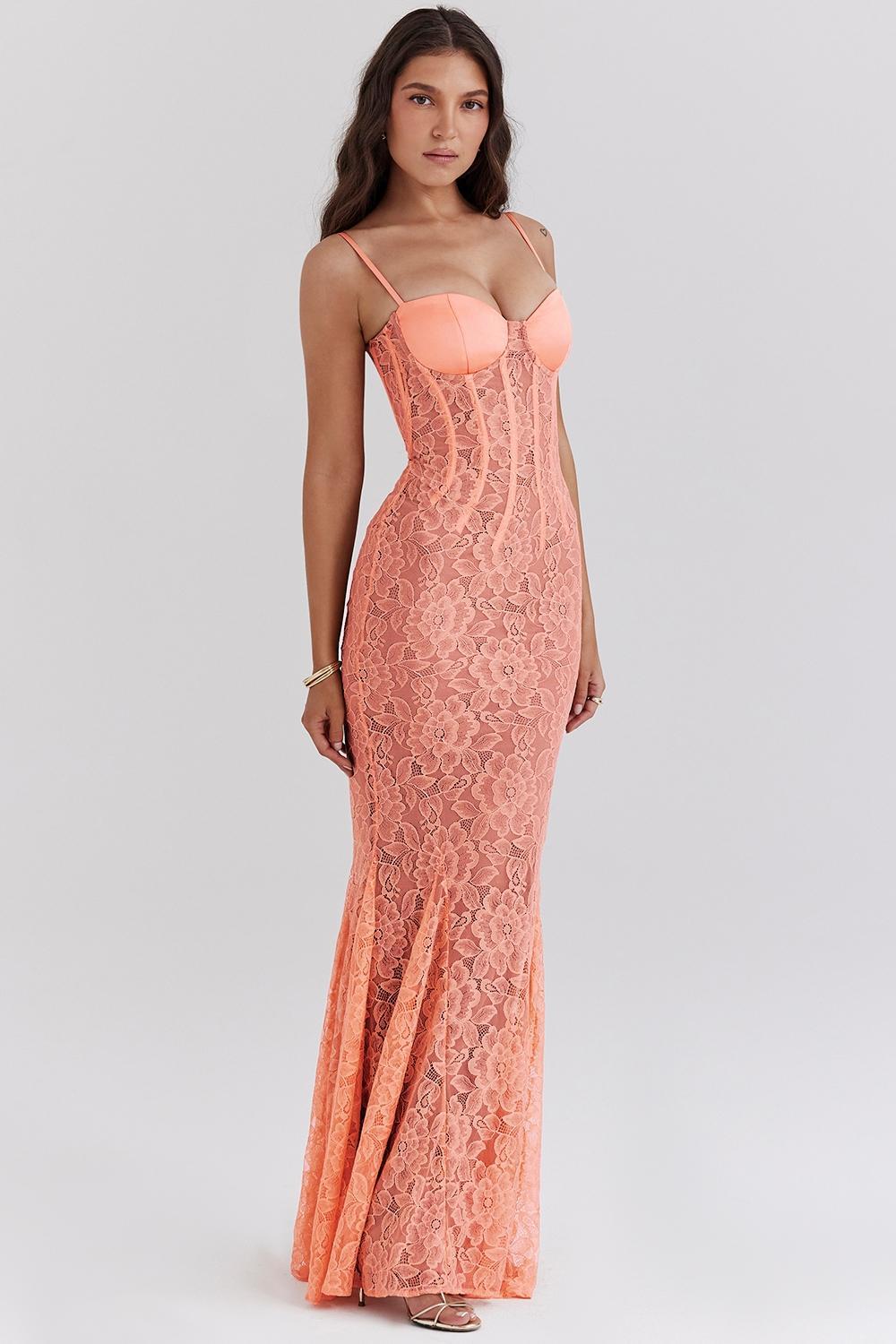 Cordelia Sorbet Lace Godet Maxi Dress Product Image