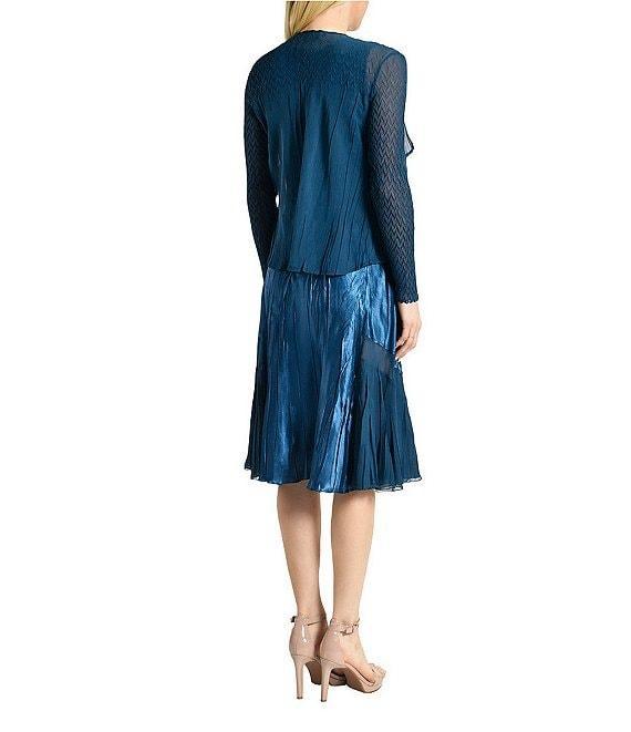 Komarov Charmeuse Chiffon Round Neck Long Sleeve Ruffle Front Two-Piece Jacket Dress Product Image