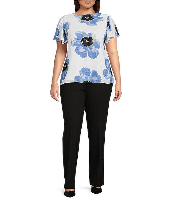 Anne Klein Plus Size Compression Stretch Knit Straight Wide-Leg Trouser Pants Product Image