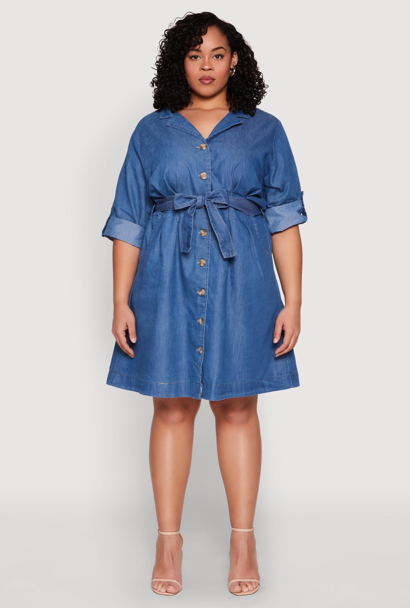 Womens Plus Size Chambray Button Front Shirt Dress Product Image