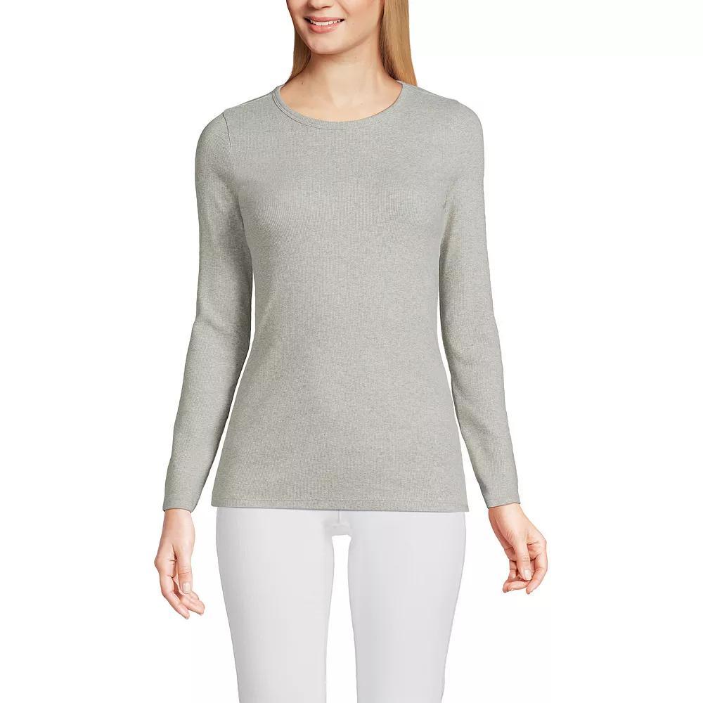 Women's Lands' End Micro Rib Tee, Size: Large, Blue Mini Stripe Product Image
