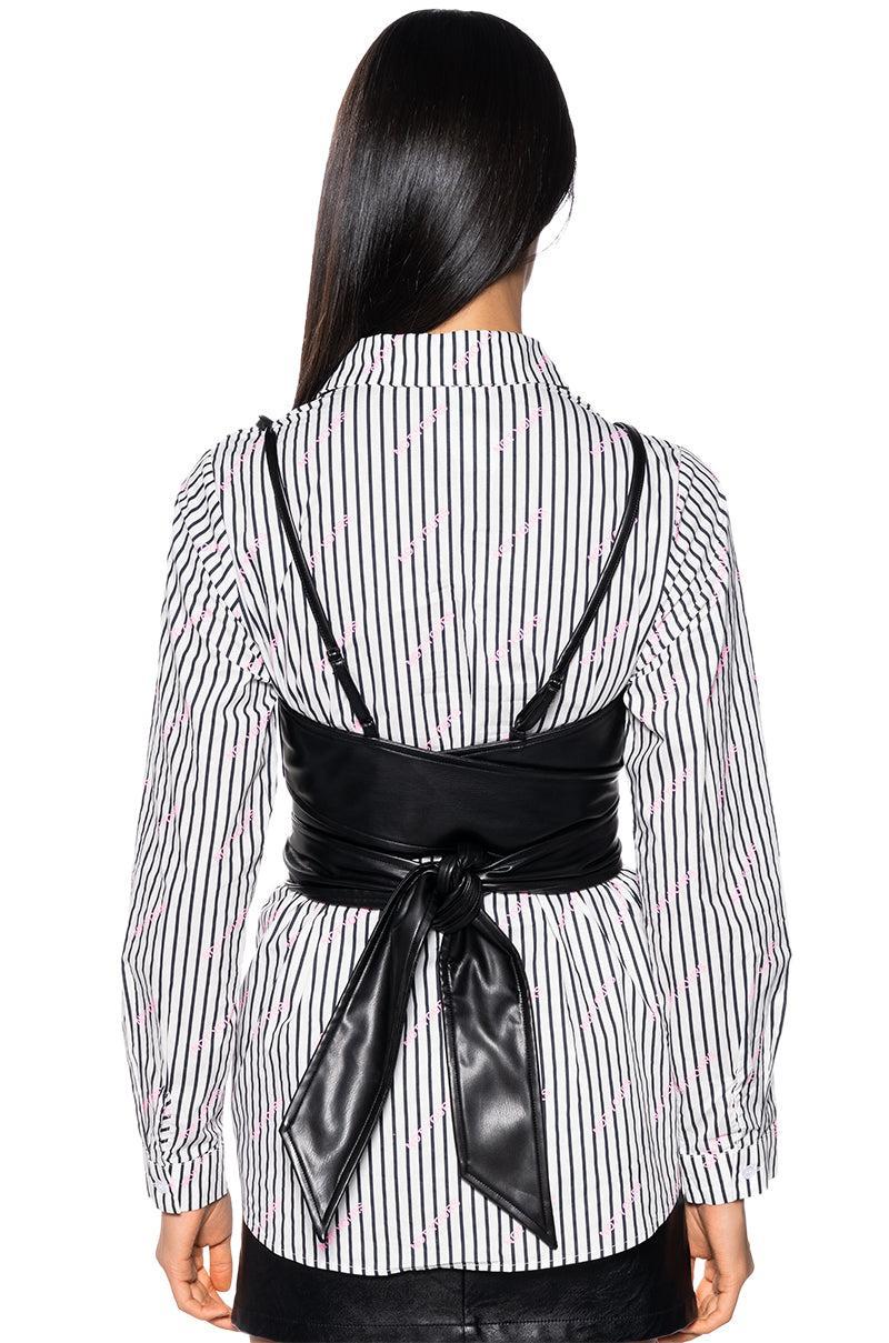 NOT YOURS BRALETTE DETAIL LAYERED BUTTON DOWN BLOUSE Product Image
