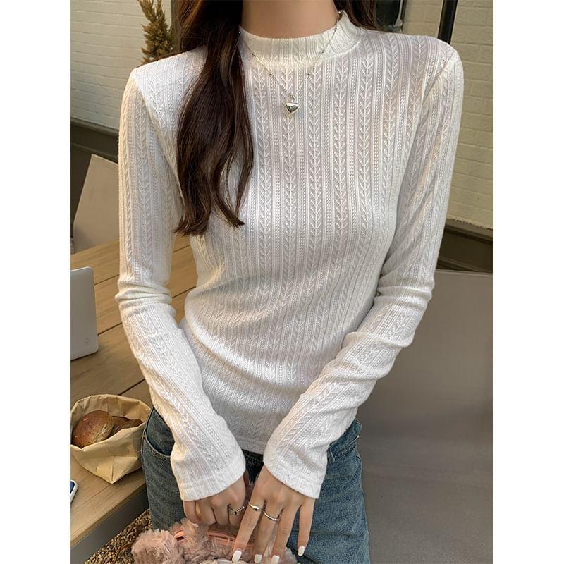 Mock Neck Plain Cable Knit Top Product Image