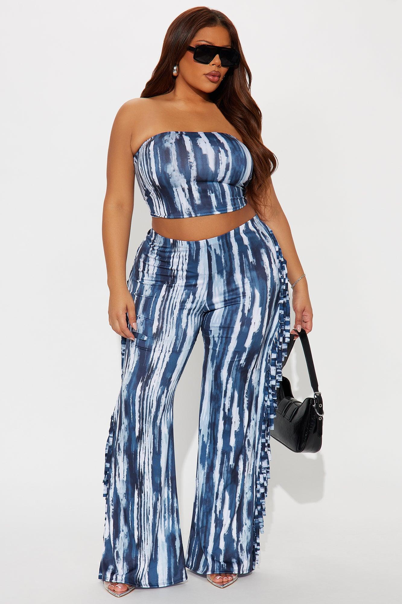 Off The Fringe Strapless Pant Set - Blue/combo Product Image