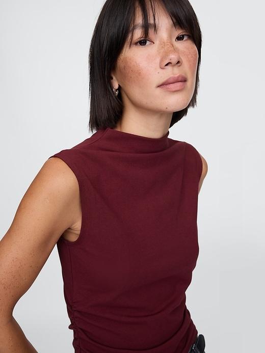 Modern Funnel-Neck Ruched Tank Top Product Image