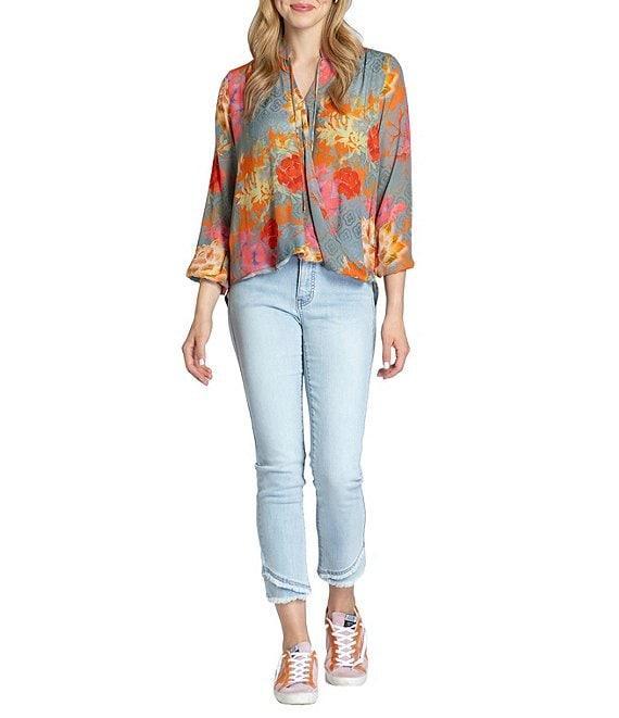 APNY Boho Floral V-Neck Long Sleeve Crossover Top Product Image