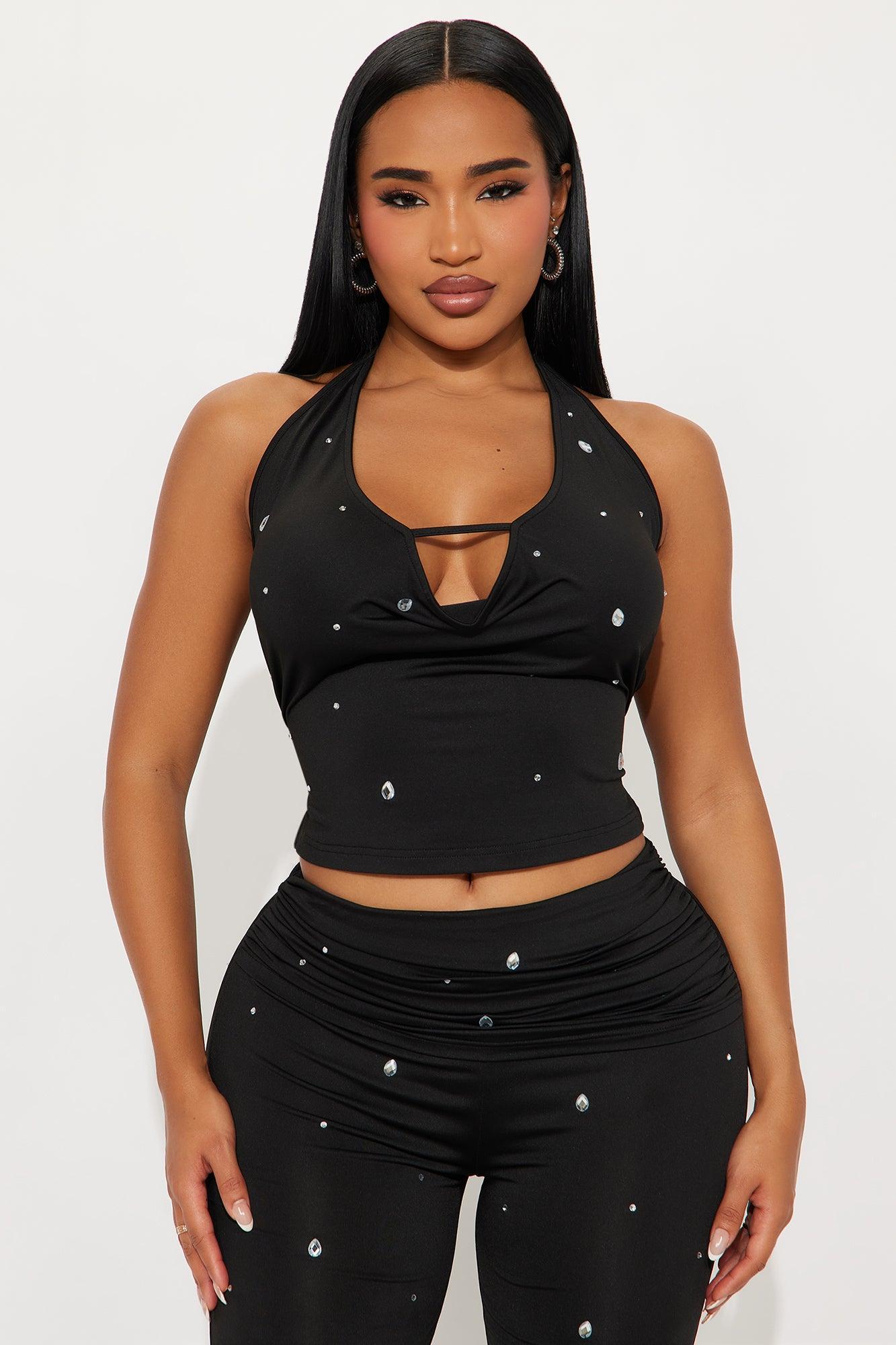 Shine Time Rhinestone Pant Set - Black Product Image
