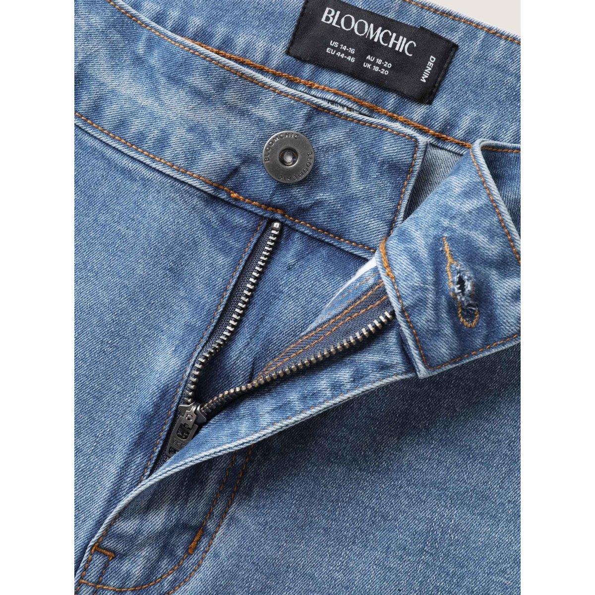 Plus Size Butt-Lift Bootcut Mid Rise Jeans Women Midblue High stretch Slanted pocket Jeans BloomChic 18/2X Product Image