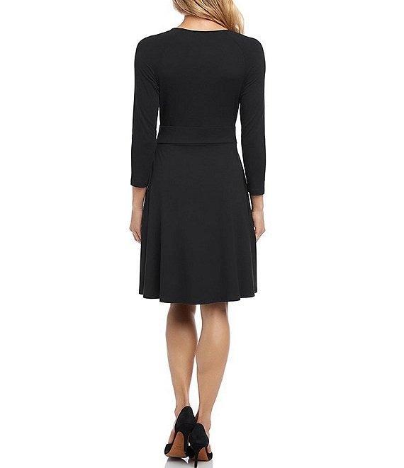Karen Kane Petite Size V-Neck 3/4 Sleeve Faux Wrap Drape Dress Product Image