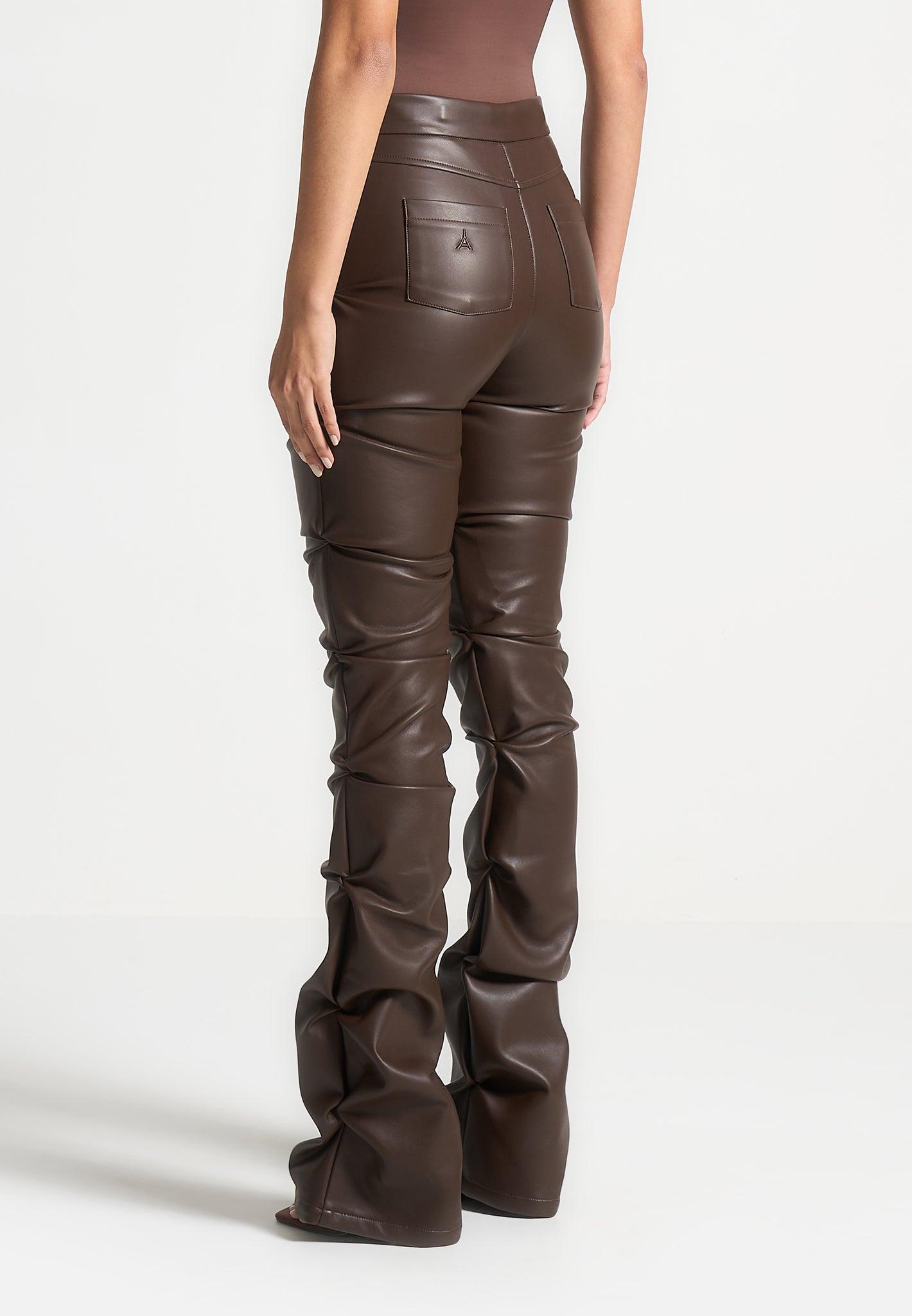 Caroline - Tacked Leather Flared Trousers - Brown Female Product Image