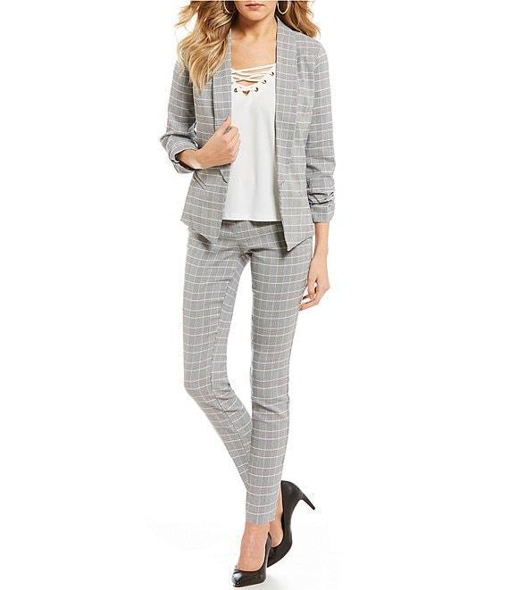 Takara Ruched-Sleeve Coordinating Menswear Suit Separates Plaid Blazer Product Image