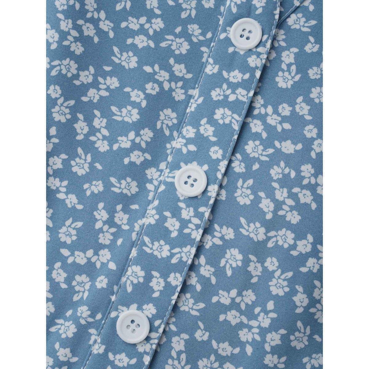Plus Size Notched Ditsy Floral Button Midi Dress Mediumblue Women Casual Button Notched collar Elbow-length sleeve Curvy BloomChic 10/M Product Image