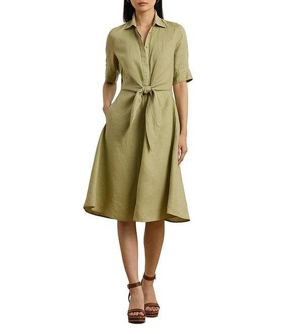 Lauren Ralph Lauren Point Collar Elbow Length Buttoned Cuff Sleeves Dress Product Image