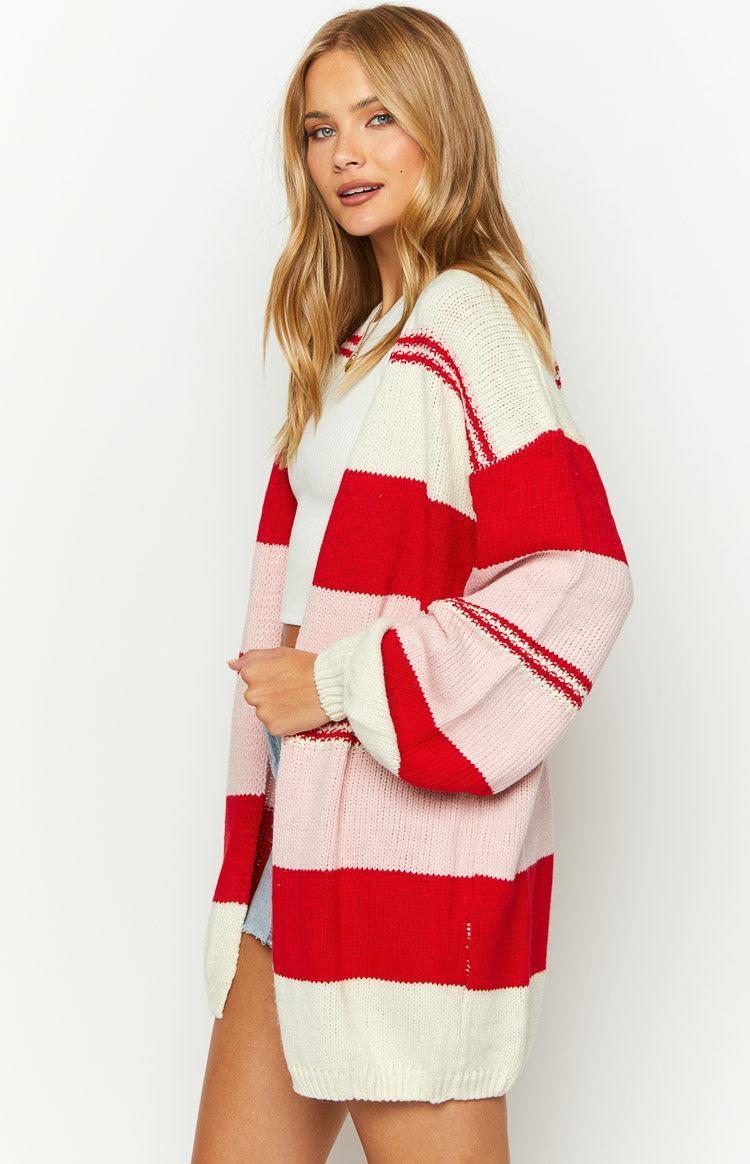Dreamy Drift Cream Knit Striped Cardigan Product Image