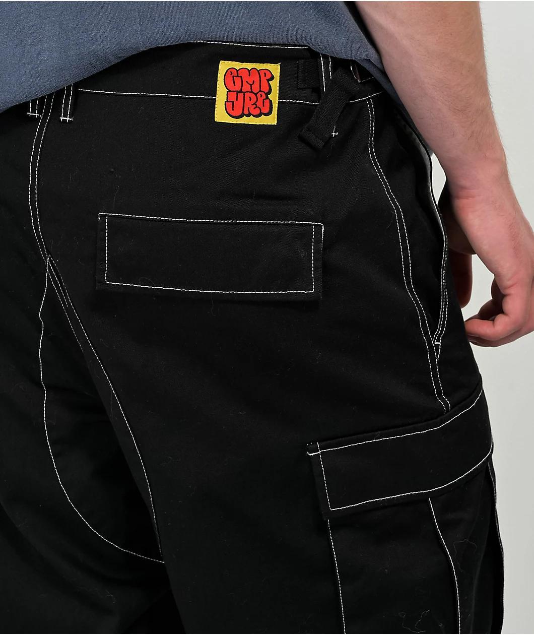Empyre Loose Fit Embroidered Black Cargo Skate Pants Product Image