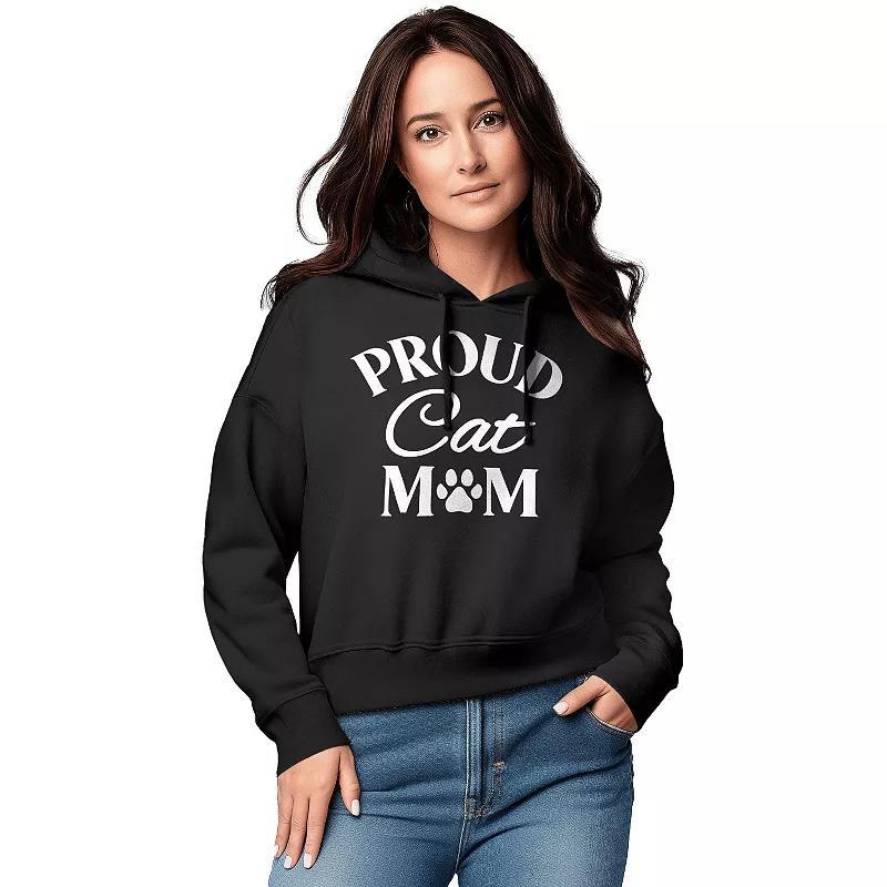 Womens Proud Cat Mom Graphic Cropped Hoodie Grey Blue Product Image
