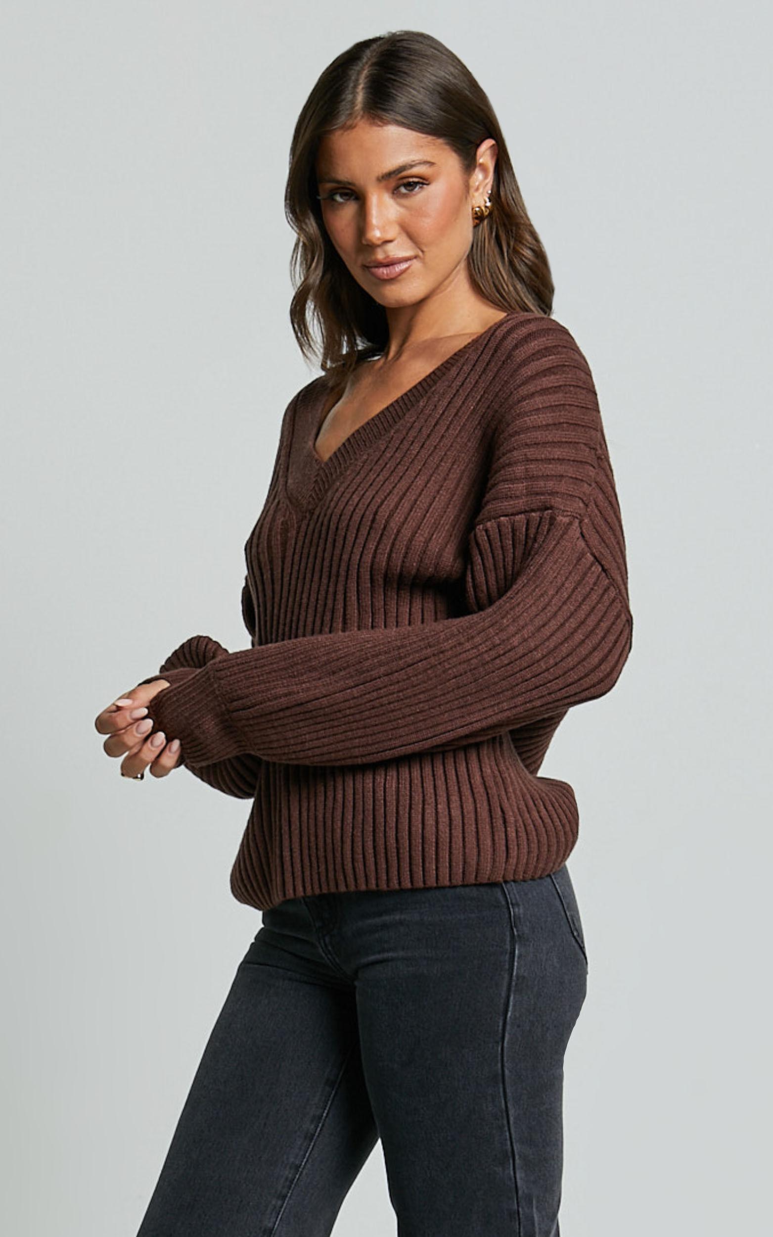 Kartia Jumper - V Neck Jumper in Chocolate Product Image