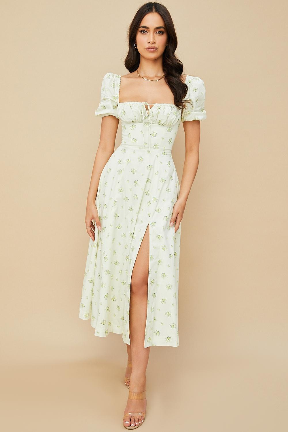 Tallulah Ivory Floral Puff Sleeve Midi Dress Product Image