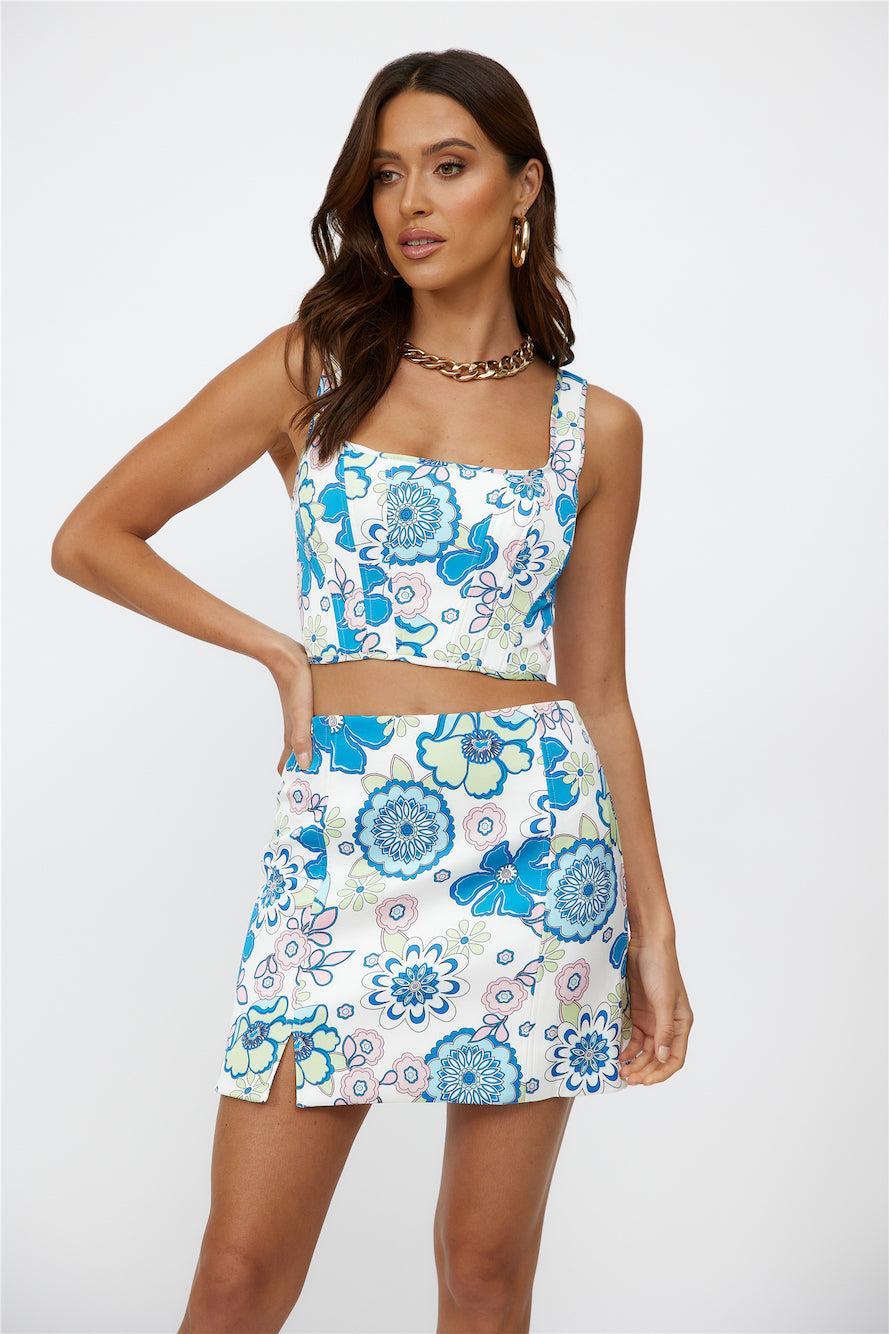 FINDERS KEEPERS Blondie Crop Top Pastel Blue Floral Product Image