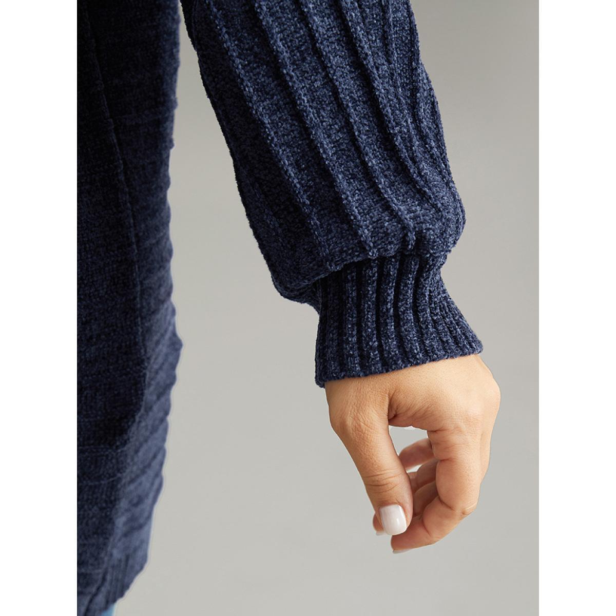 Plus Size Plain Textured Dolman Sleeve Arc Hem Cardigan Indigo Women Casual Loose Long Sleeve Dailywear Cardigans BloomChic 10/M Product Image