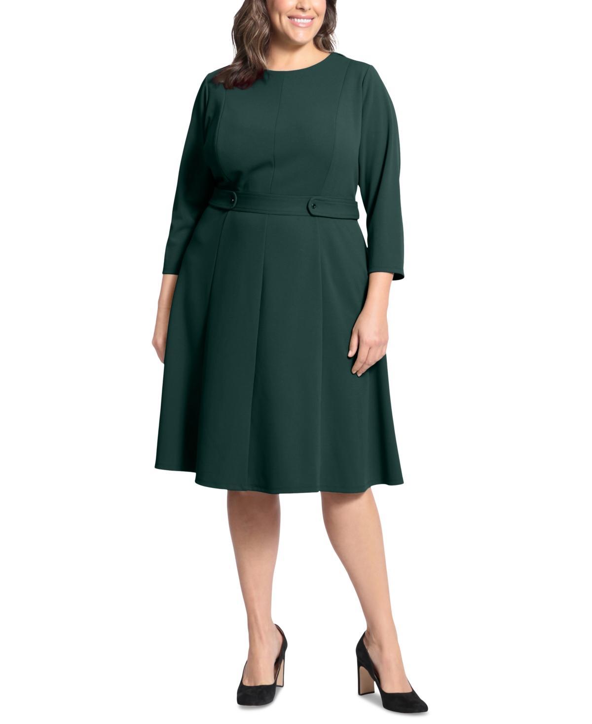 Plus Size London Times 3/4 Length Sleeve Fit & Flare Midi Dress, Women's, Size: 16 W, Black Product Image