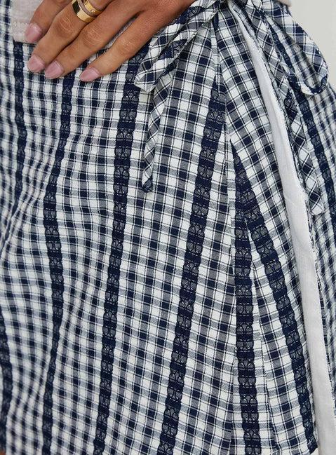 Gulliver Tie Side Mini Skort Navy Gingham Product Image
