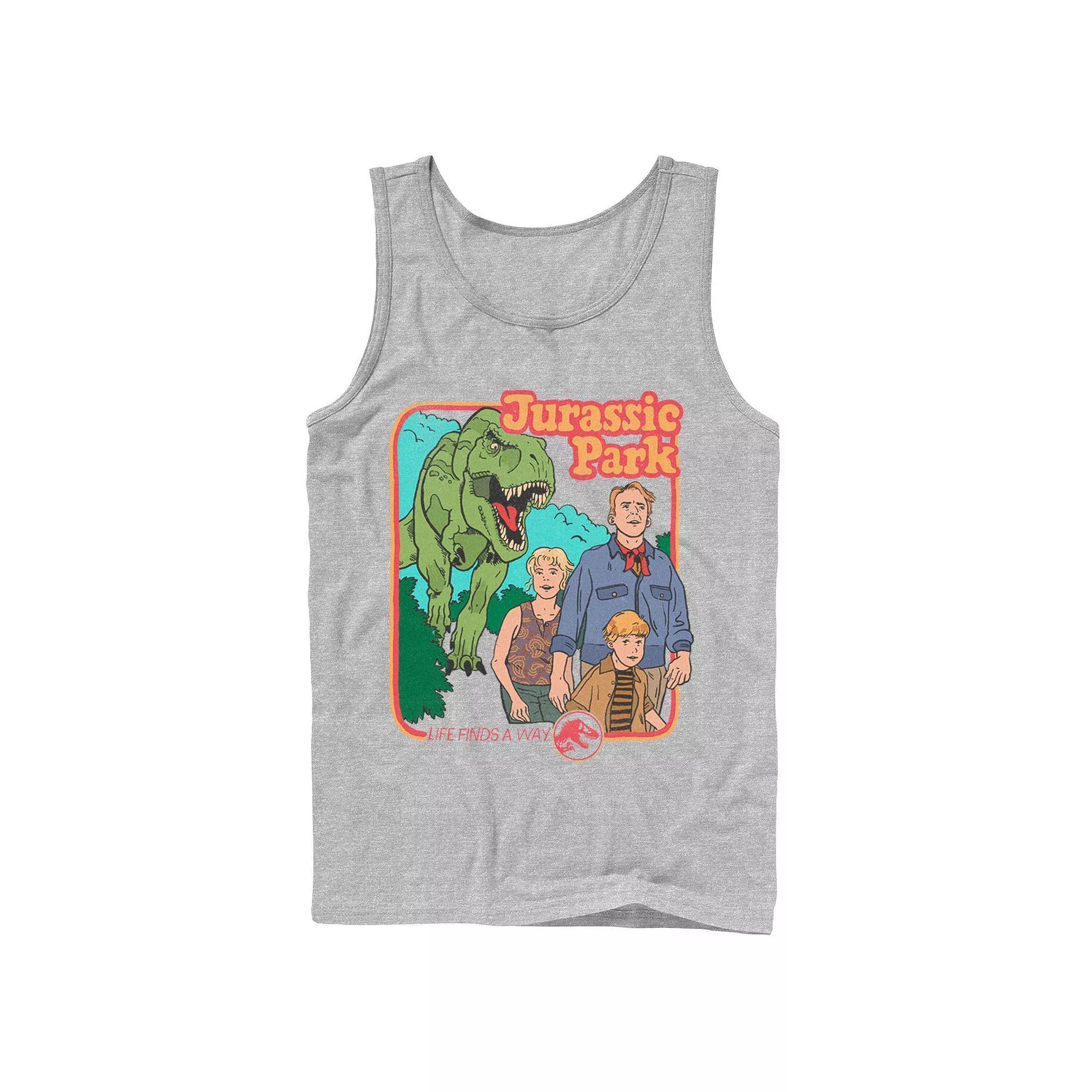 Men's Jurassic Park Vintage Characters Life Finds A Way Tank Top, Size: Large, Black Product Image