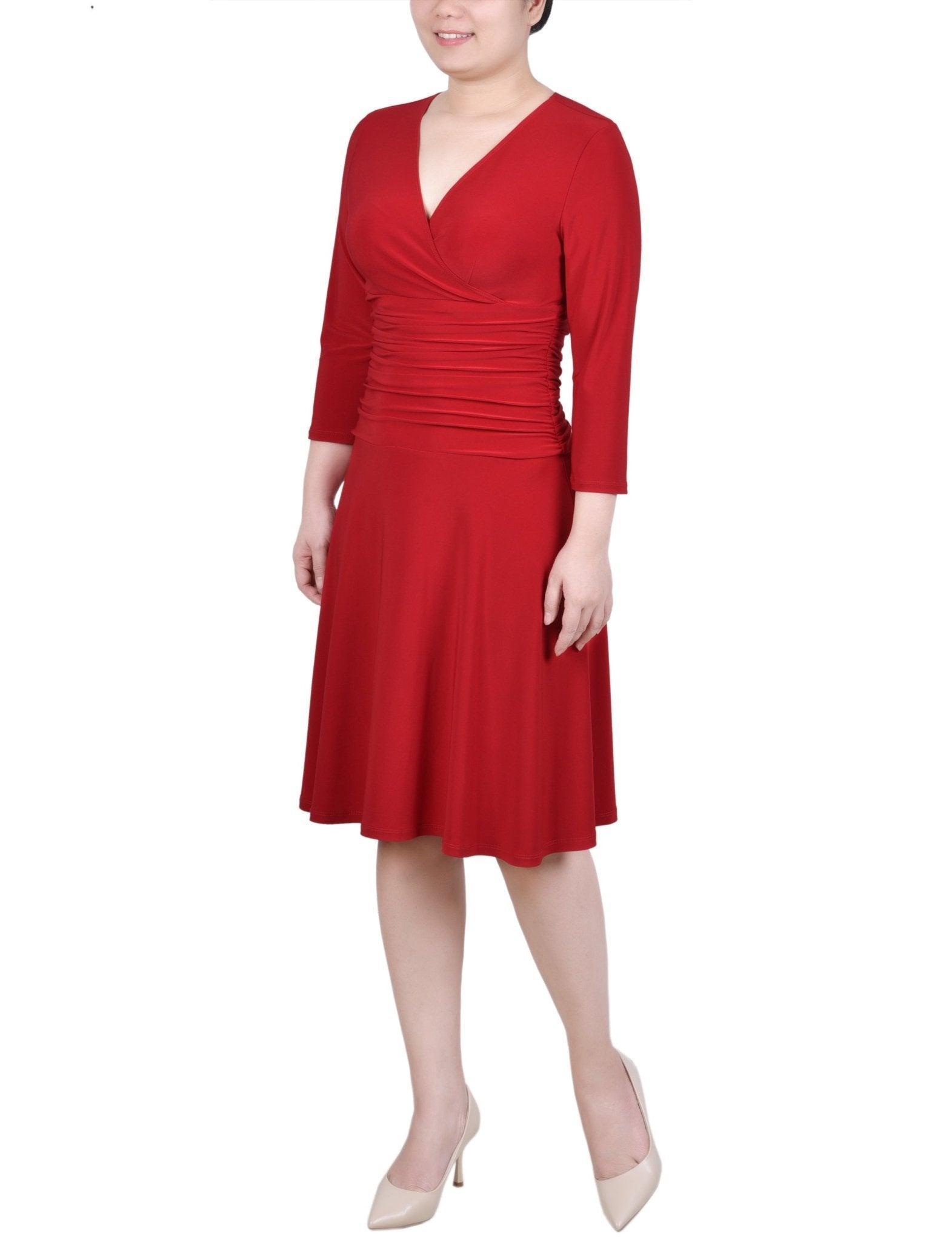 3/4 Length Sleeve Rouched-Waist Dress - Petite Product Image