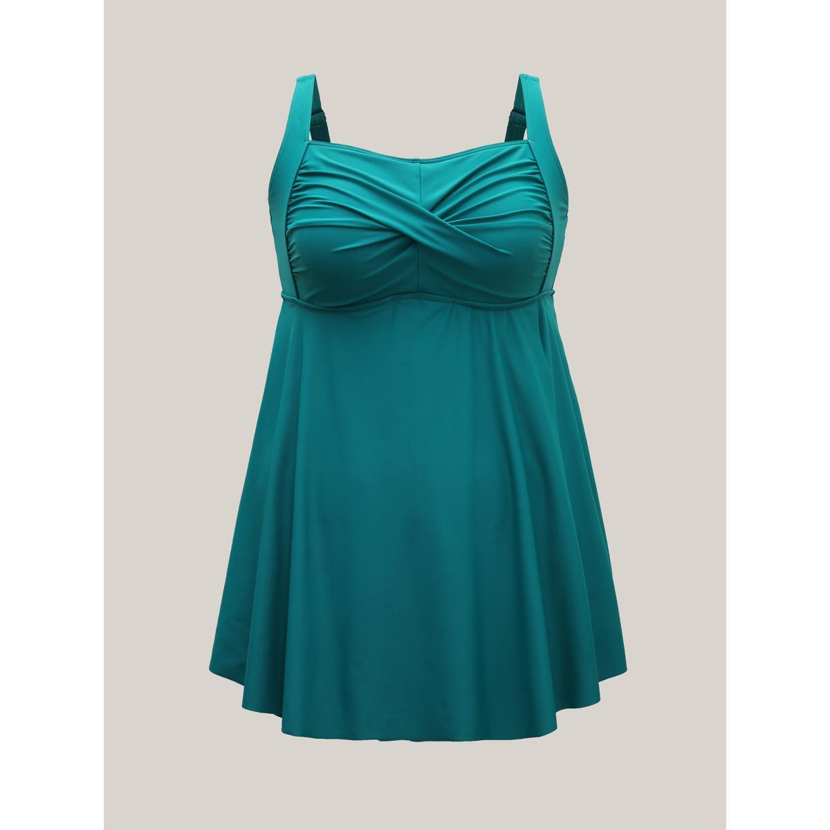 Plus Size Anti-Float Tie Twist Slit Swim Dress Women's Swimwear Cyan Beach Bodycon Heart neckline High stretch Curve Swim Dresses BloomChic 26/4X Product Image