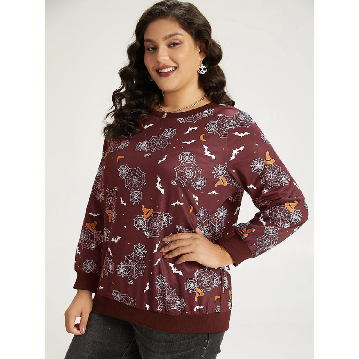 Plus Size Halloween Print Elastic Cuffs Round Neck Sweatshirt Women Purple Casual Elastic cuffs Round Neck Dailywear Sweatshirts BloomChic 10/M Product Image