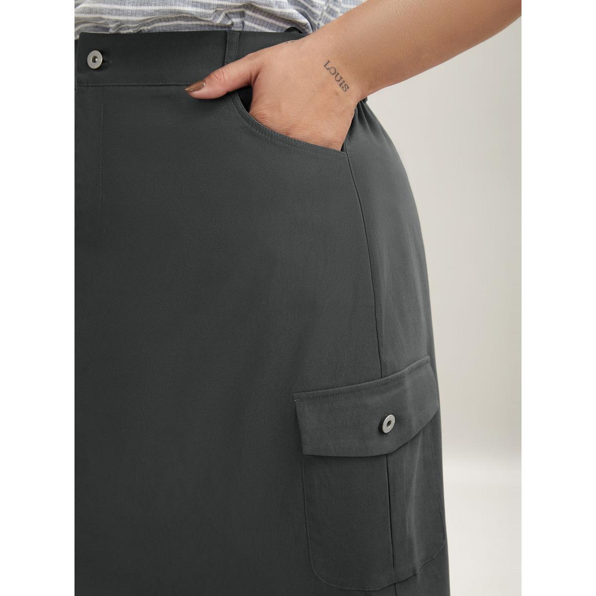 Plus Size Stretchy Functional Pockets Maxi Skirt Women DimGray Casual Low stretch Open pocket with flap Everyday-Casual Skirts BloomChic 14-16/1X Product Image
