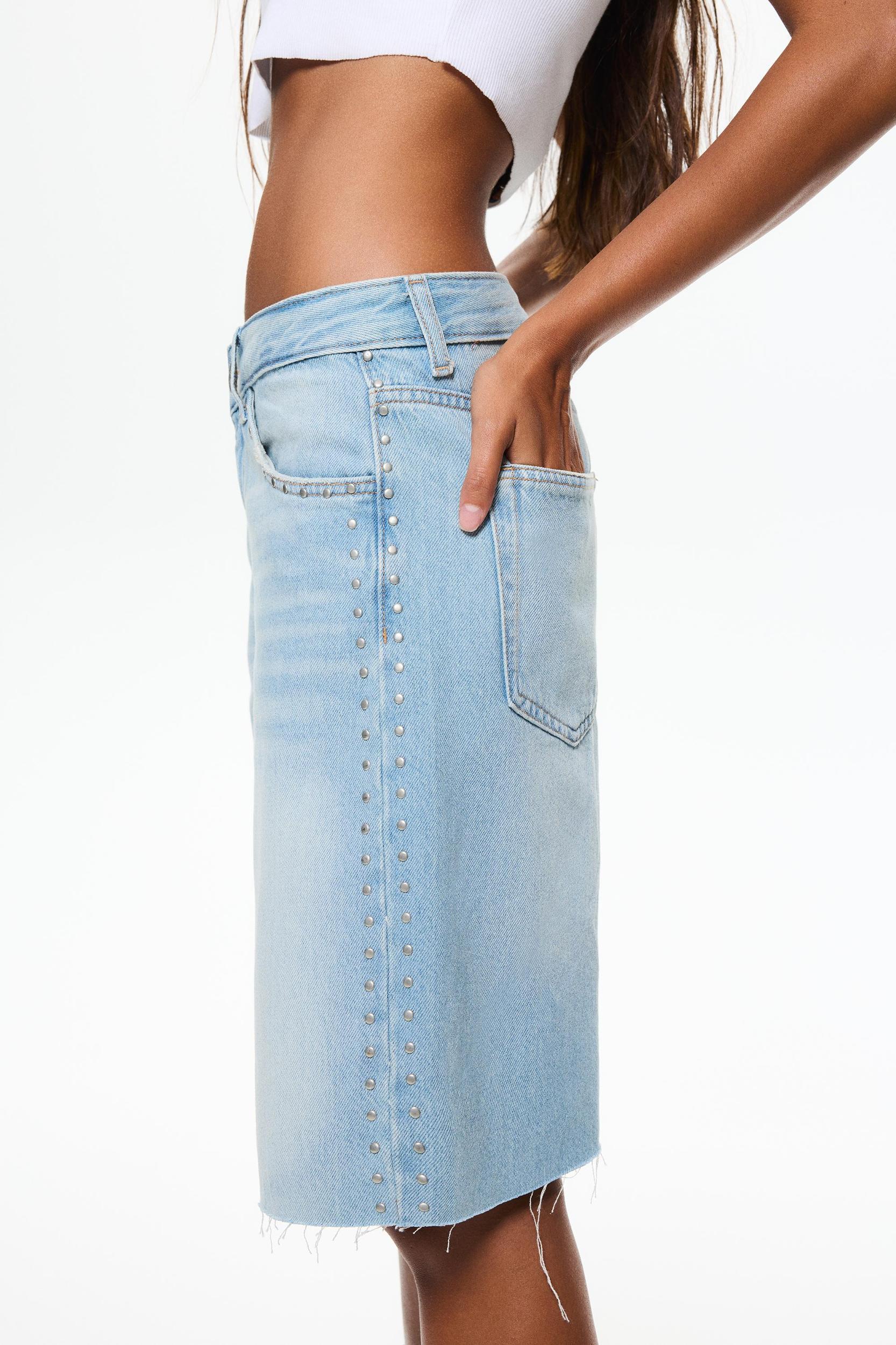 Low-rise baggy jorts with studs Product Image