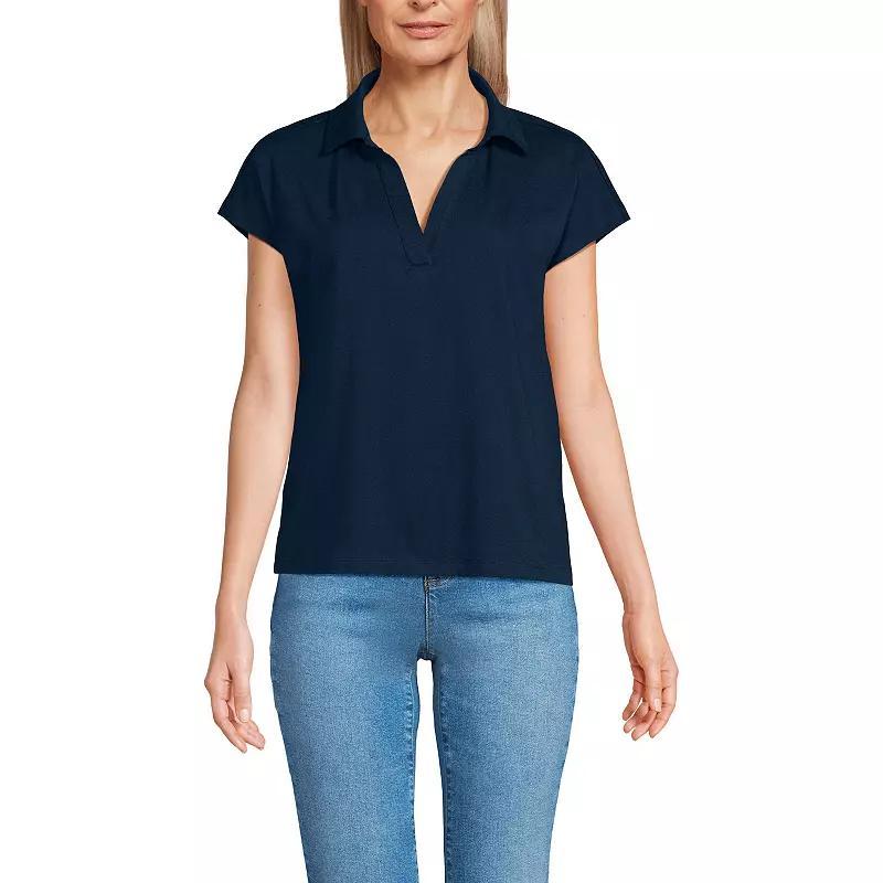 Women's Lands' End Johnny Collar Short Sleeve Polo, Size: Medium, Spring Green Product Image