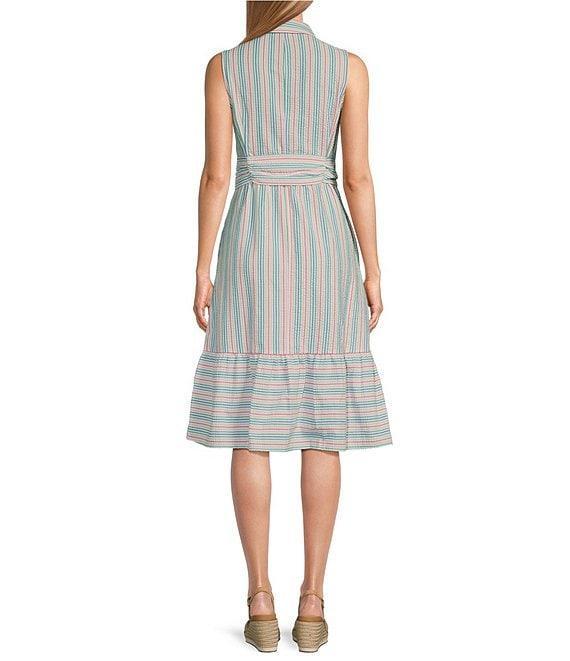 Jones New York Sleeveless Point Collar Tie Front Midi Shirt Dress Product Image