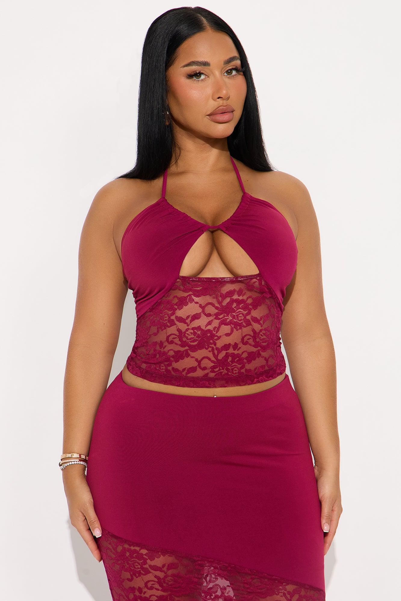 Veronica Lace Halter Maxi Skirt Set - Burgundy Female Product Image