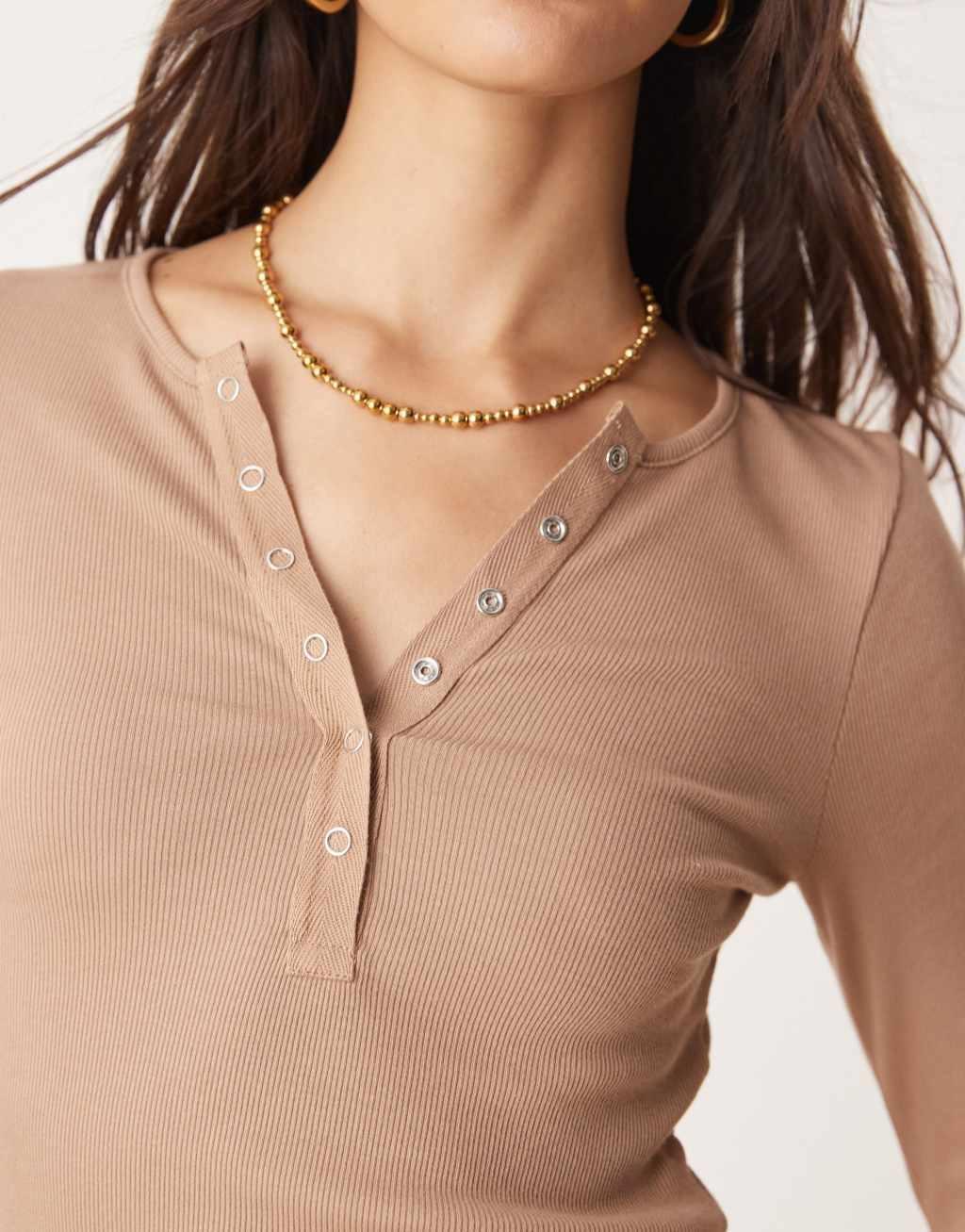 Miss Selfridge henley long sleeve top with poppers in ginger snap Product Image